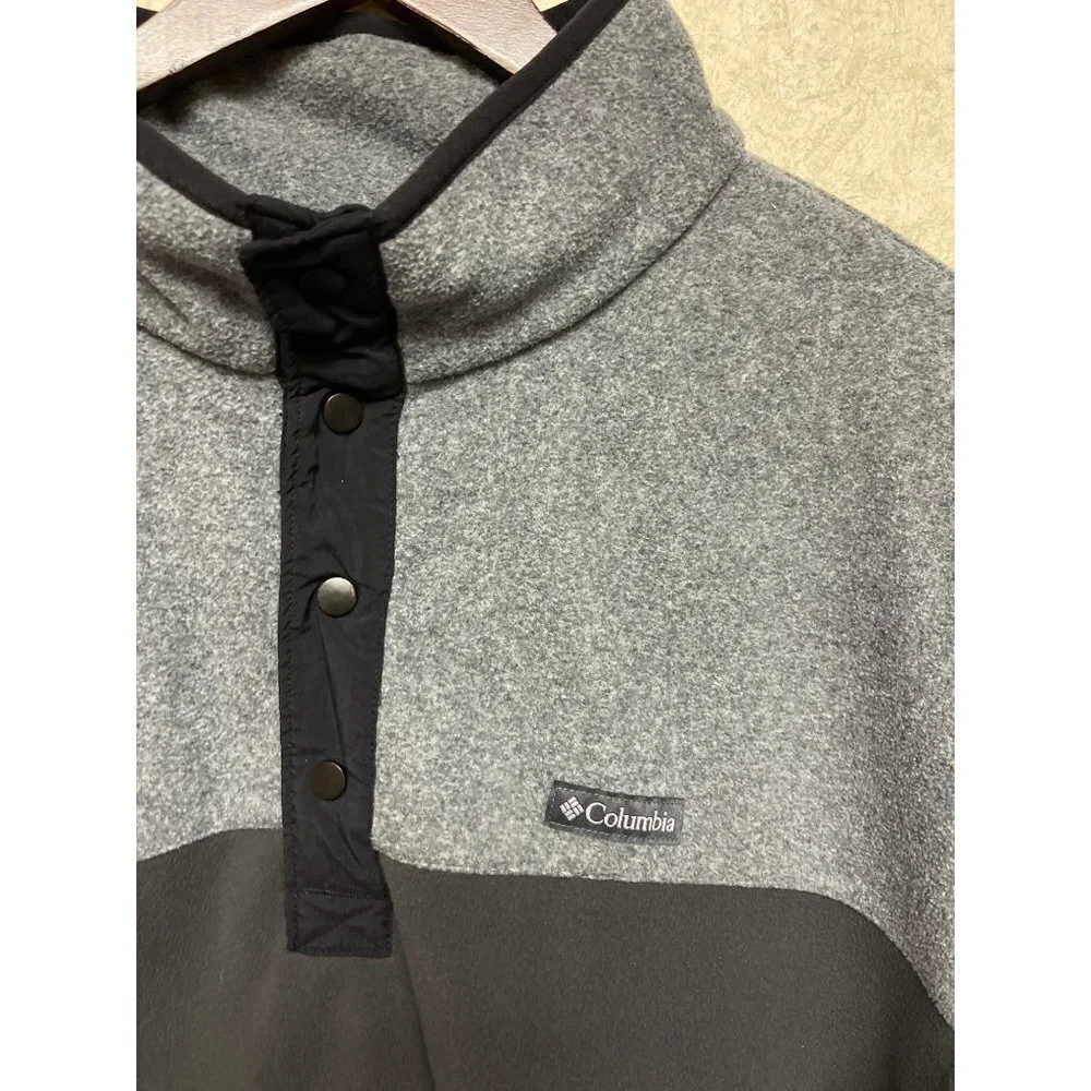 Columbia Color Block Grey Black 1/4 Snap Long Sleeve Fleece Pull Over Shirt XXL
